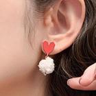 Fleece Ball Heart Dangle Earring 1 Pair - Silver Needle - Pink - One Size