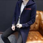 Letter Embroidered Hooded Long Coat