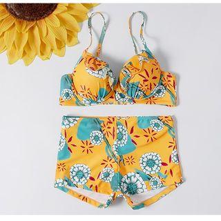 Set: Floral Print Drawstring Cover-up + Bikini