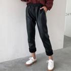 Elastic Waist Cropped Faux Leather Pants