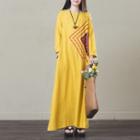 Patterned Long-sleeve Maxi Dress / Scarf