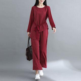 Set: Striped Long-sleeve T-shirt + Striped Wide-leg Pants