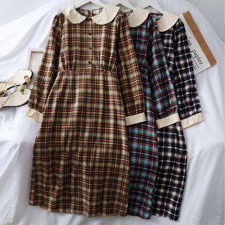 Ribbon-back Checker A-line Shirtdress