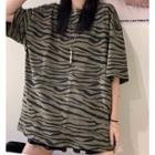 Zebra Pattern Elbow-sleeve T-shirt