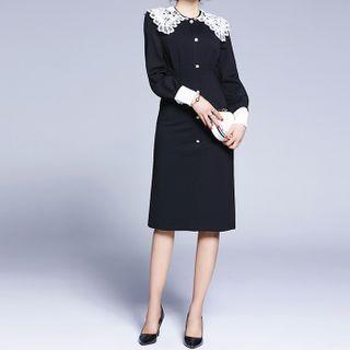 Long-sleeve Lace Collar Midi Shift Dress
