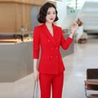 Double-breasted Blazer / Pencil Skirt / Straight-cut Pants / Set