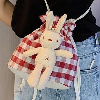 Rabbit Doll Plaid Bucket Bag