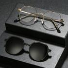 Round Metal Eyeglasses With Magnetic Snap On Sunglasses