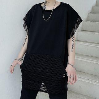 Mesh Panel Cap-sleeve T-shirt