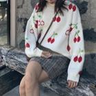 Cherry Pattern Sweater / Plaid A-line Skirt