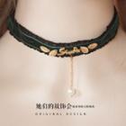 Leaf-accent Beaded Lace Choker