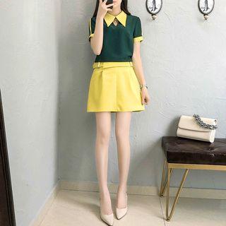 Set: Panel Short-sleeve Polo Shirt + Mini Skirt