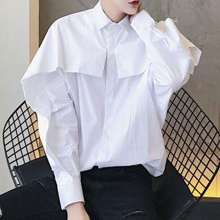 Flap Front Batwing-sleeve Plain Shirt