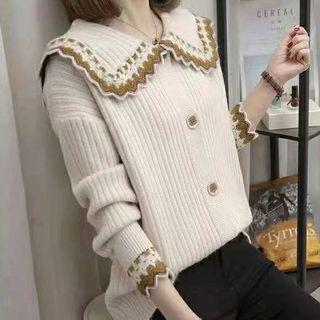 Collared Scalloped Trim Cardigan