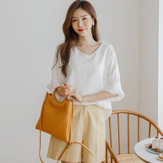 Ruffle-cuff Textured Blouse