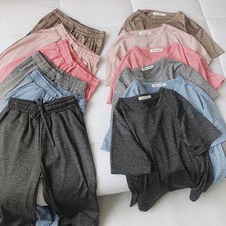 Set: Short-sleeve T-shirt + Drawstring-waist Wide-leg Pants