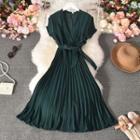 Cap-sleeve Pleated Evening Gown
