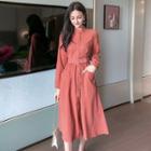 Long-sleeve Belt-waist Shirt Dress