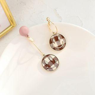 Non-matching Drop Earring Stud Earring - 1 Pair - Plaid Smiley - Brown - One Size