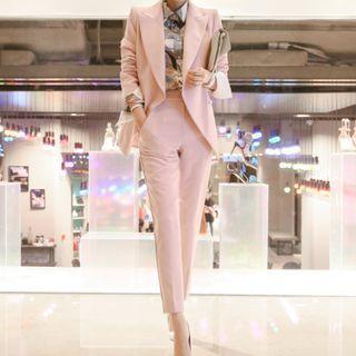 Floral Print Shirt / Plain Blazer / Dress Pants / Set