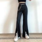 Bootcut Slit Jeans With Cut Out Waist Detail And Chain