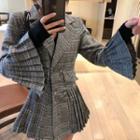 Bell-sleeve Pleated Plaid Slim-fit Blazer As Figure - One Size
