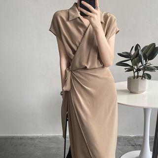 Cap-sleeve Wrapped Midi Dress