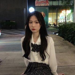 Plaid Mini Skirt / Ribbon Buttoned Blouse / Cardigan