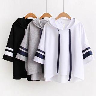 Colour Block Elbow-sleeve Hoodie
