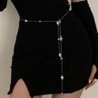 Faux Pearl Chain Belt Silver & White - One Size