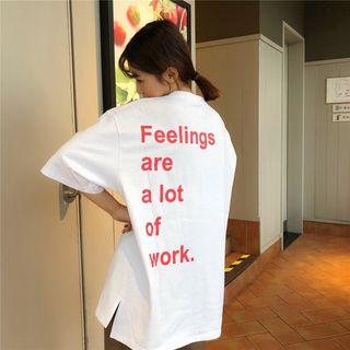 Lettering Round-neck Loose-fit Short-sleeve T-shirt