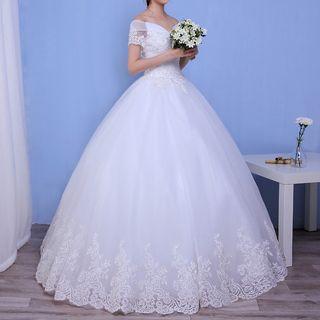 Short-sleeve Off-shoulder Wedding Ball Gown