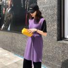 Sleeveless Long Knit Top With Belt