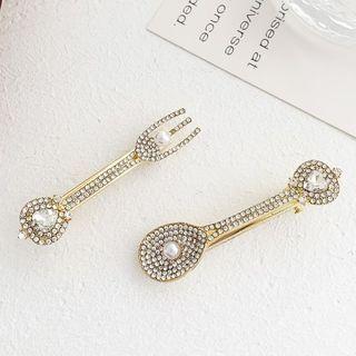 Faux Pearl Rhinestone Fork / Spoon Hair Clip