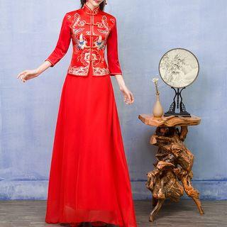 3/4-sleeve 2-piece Chinese Wedding Cheongsam