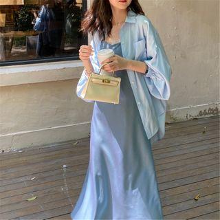 Spaghetti Strap Midi Dress / Balloon-sleeve Shirt