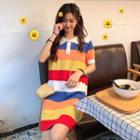 Striped Short-sleeve Polo Dress As Shown In Figure - One Size