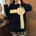 Color Block Bow Sweater Black - One Size