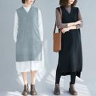Long-sleeve Midi Shirt Dress / Sleeveless Knit Dress