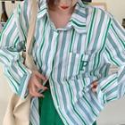 Oversized Striped Lettering Shirt Stripe - Green & White - One Size