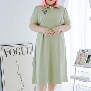 Plus Size Short-sleeve Collar Embroidered Mini T-shirt Dress / Midi T-shirt Dress