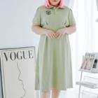 Plus Size Short-sleeve Collar Embroidered Mini T-shirt Dress / Midi T-shirt Dress