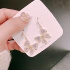 Faux Pearl Butterfly Earring 1 Pair - Rhinestone - Purple - One Size