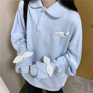 Long-sleeve Polo Collar Embroidered Sweatshirt
