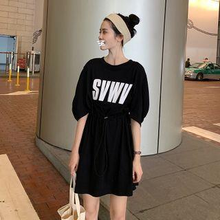Short Sleeve Lettering Midi A-line Dress