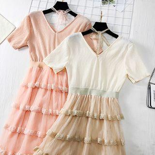 Layered Lace-trim A-line Dress