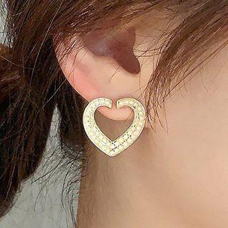 Faux Pearl Alloy Heart Earring 1 Pair - 925 Silver - One Size