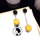 Non-matching Geometry Drop Earring 1 Pair - Silver Stud - Yellow - One Size