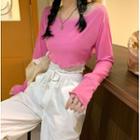 Long-sleeve Knit Cropped T-shirt
