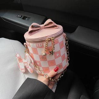 Chain Checkerboard Print Bucket Bag